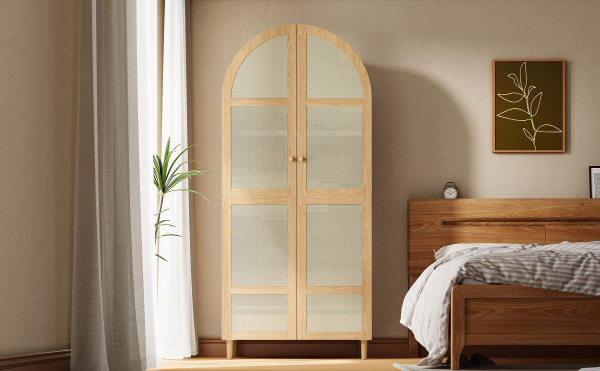 KLEIDERSCHRANK Gebogene Türen Stauraum Schubladen Schlafzimmer - Naturfarben, Holzwerkstoff (50/179/80cm) - FLIEKS