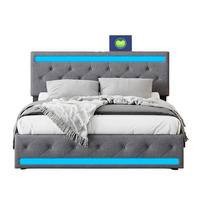 POLSTERBETT 180/200 cm grau mit Schubladen, LED und USB - Grau, Holz