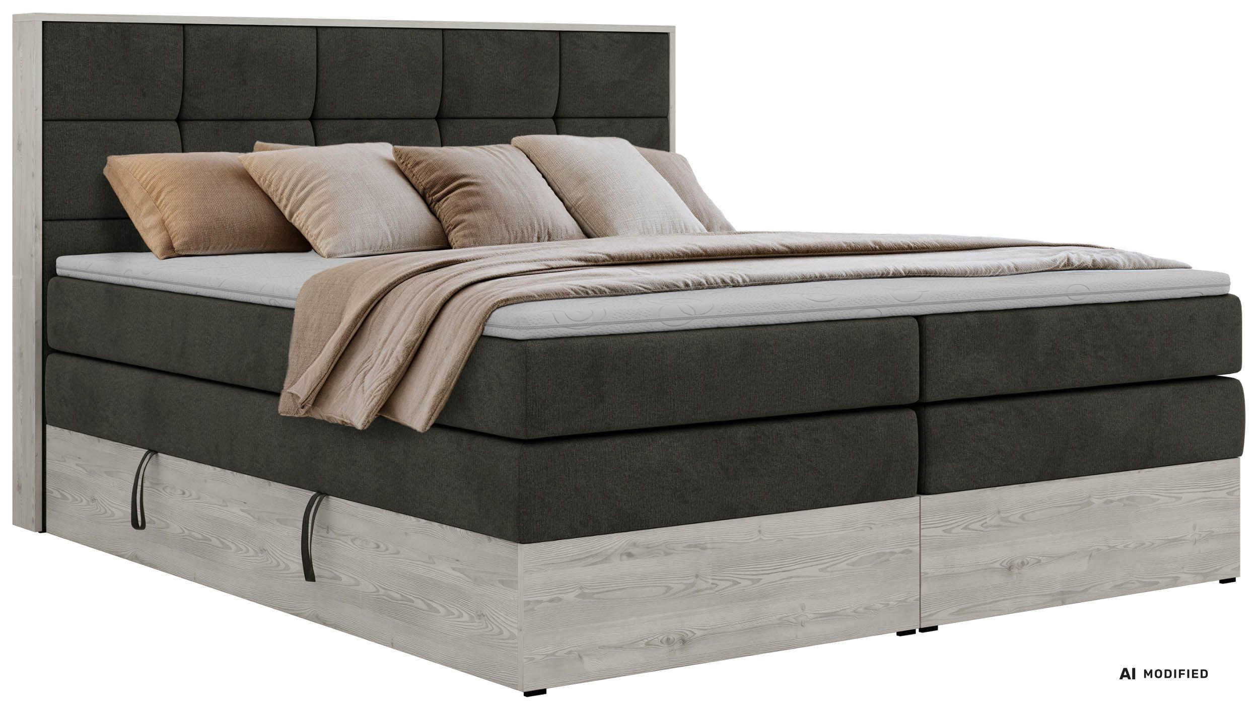 BOXSPRINGBETT ALNOR KING 200/200 - Dunkelgrau Velvet - Topper T25 - H3 - Dunkelgrau/Anthrazit, Kunststoff/Textil (200/200cm) - MKS