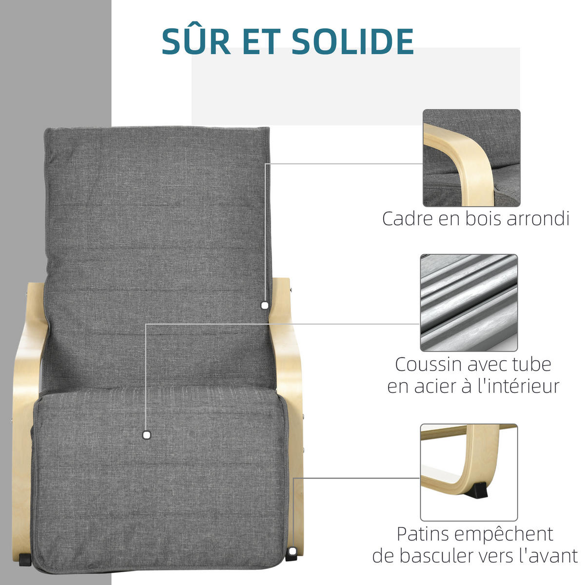 RELAXSESSEL DE-13196 mit verstellbarer Fußstütze & Massivholz Grau - Grau, Holz (66.5/100/94cm) - ComfortXL