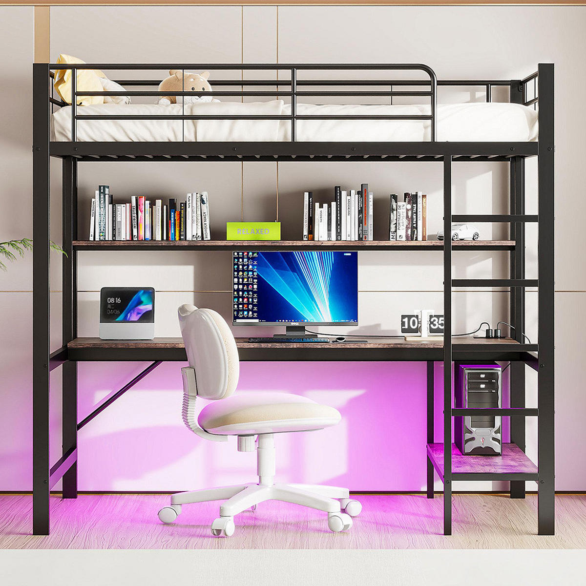HOCHBETT 90x200cm mit usb und Steckdose, Metall, schwarz - Schwarz, Metall (90/200cm) - KOMHTOM