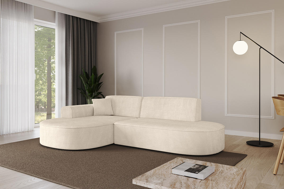 ECKSOFA Ottomane Links MARI-L1 - 232x163x73,5 cm Beige Cord - Beige/Schwarz, Holzwerkstoff/Kunststoff (163/234cm) - ALTDECOR