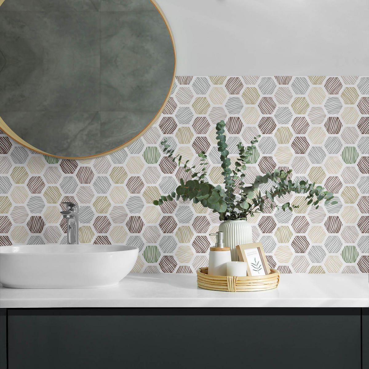 WANDPANEEL 6x 60x30 cm selbstklebend Linaria - Hellgrau, Kunststoff (30/1.6/60cm) - Wallfluent