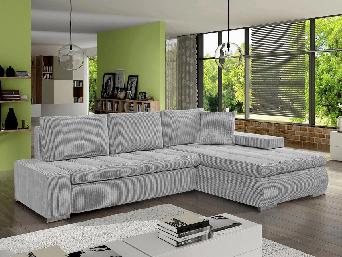 ECKSOFA Orkan Mini Cord - Hellgrau, Holz/Textil (265/185cm) - MIRJAN24