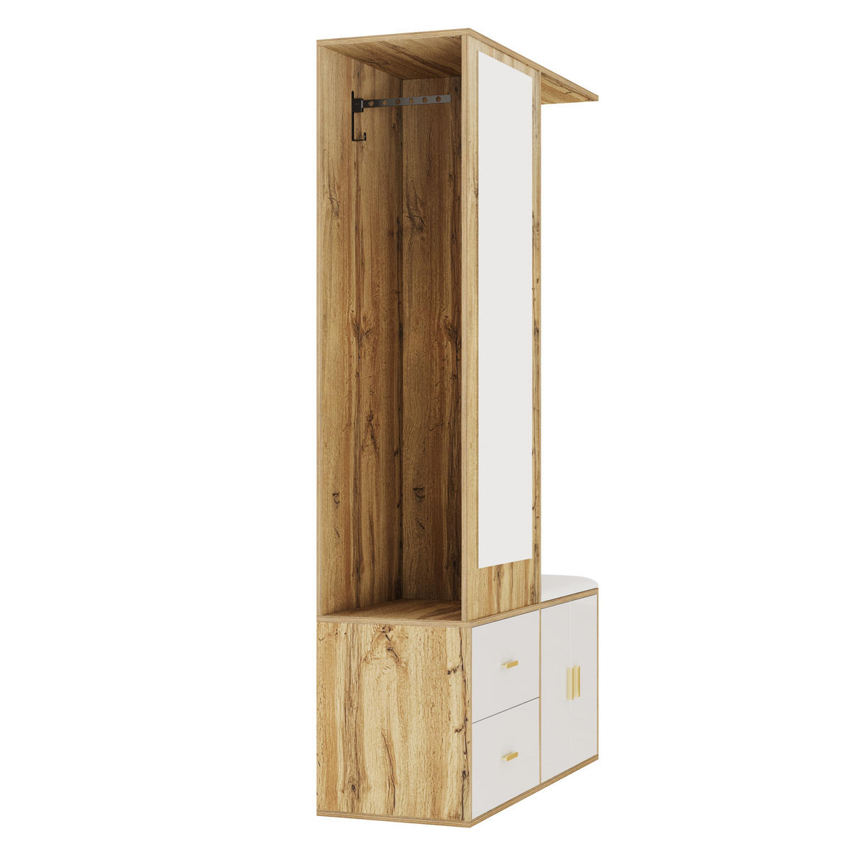 SCHUHSCHRANK aus Spanplatte 100x38x180cm in Weiß & Natur mit Spiegel - Naturfarben, Holzwerkstoff (100/180/38cm) - Modfu