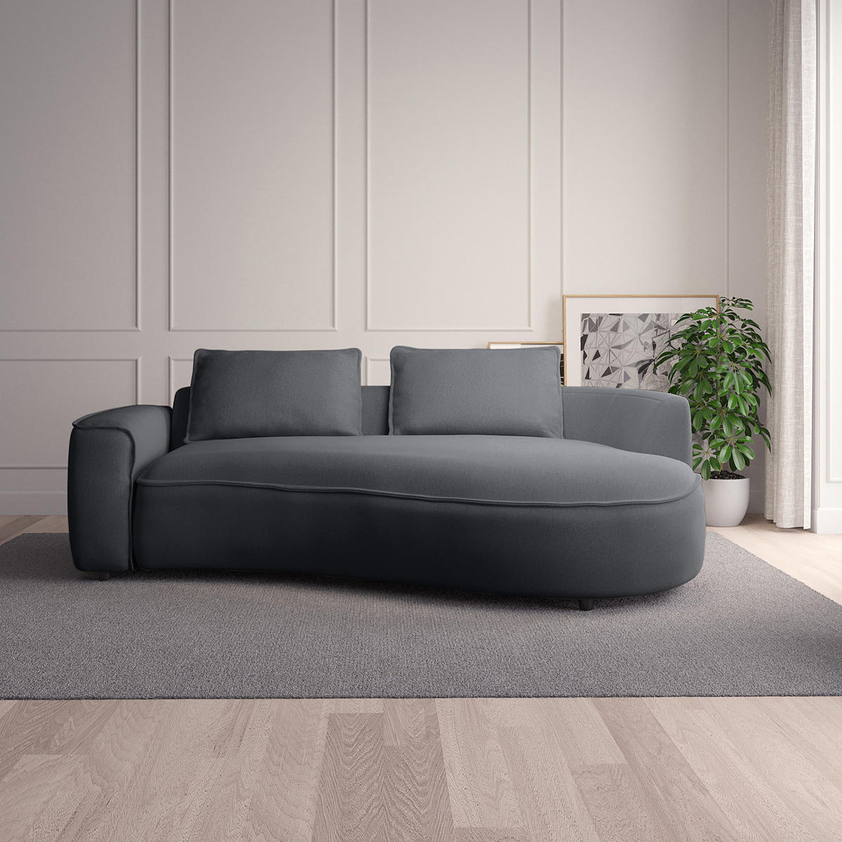 2,5-SITZER SOFA - Schwarz/Grau, Kunststoff/Textil (217/82/146cm) - home24