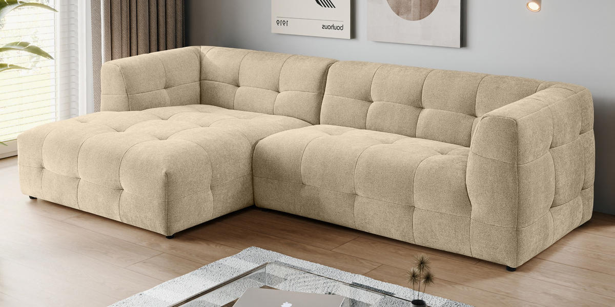 SOFA beige Webstoff 292 x 161 cm, Ecksofa 5-Sitzer, L-Sofa Ottomane links - Beige, Holz/Textil (292/161cm) - Inn.Furn