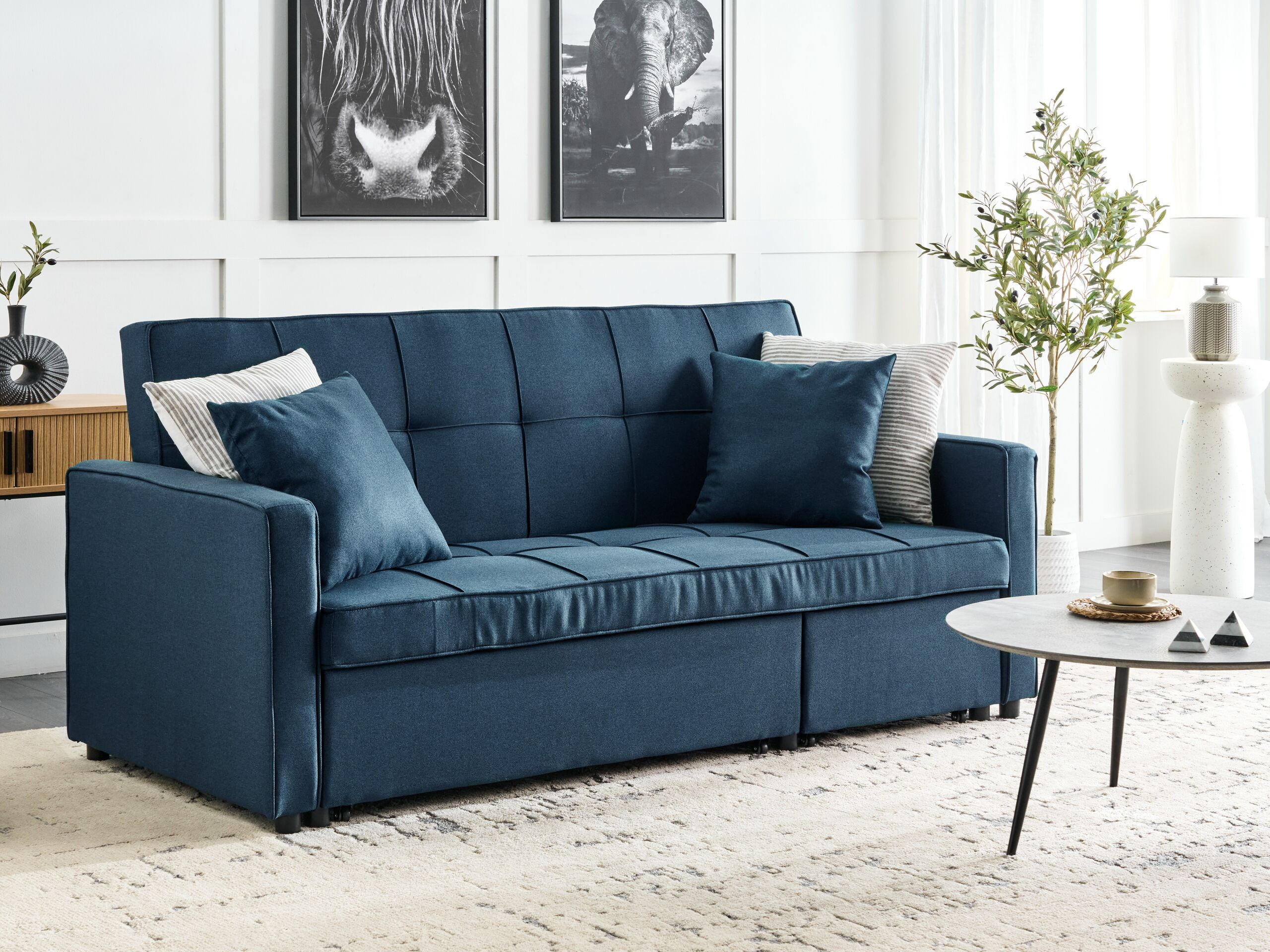 3-SITZER-SCHLAFSOFA marineblau Glomma - Blau/Schwarz, Textil (204/93/88cm) - Beliani