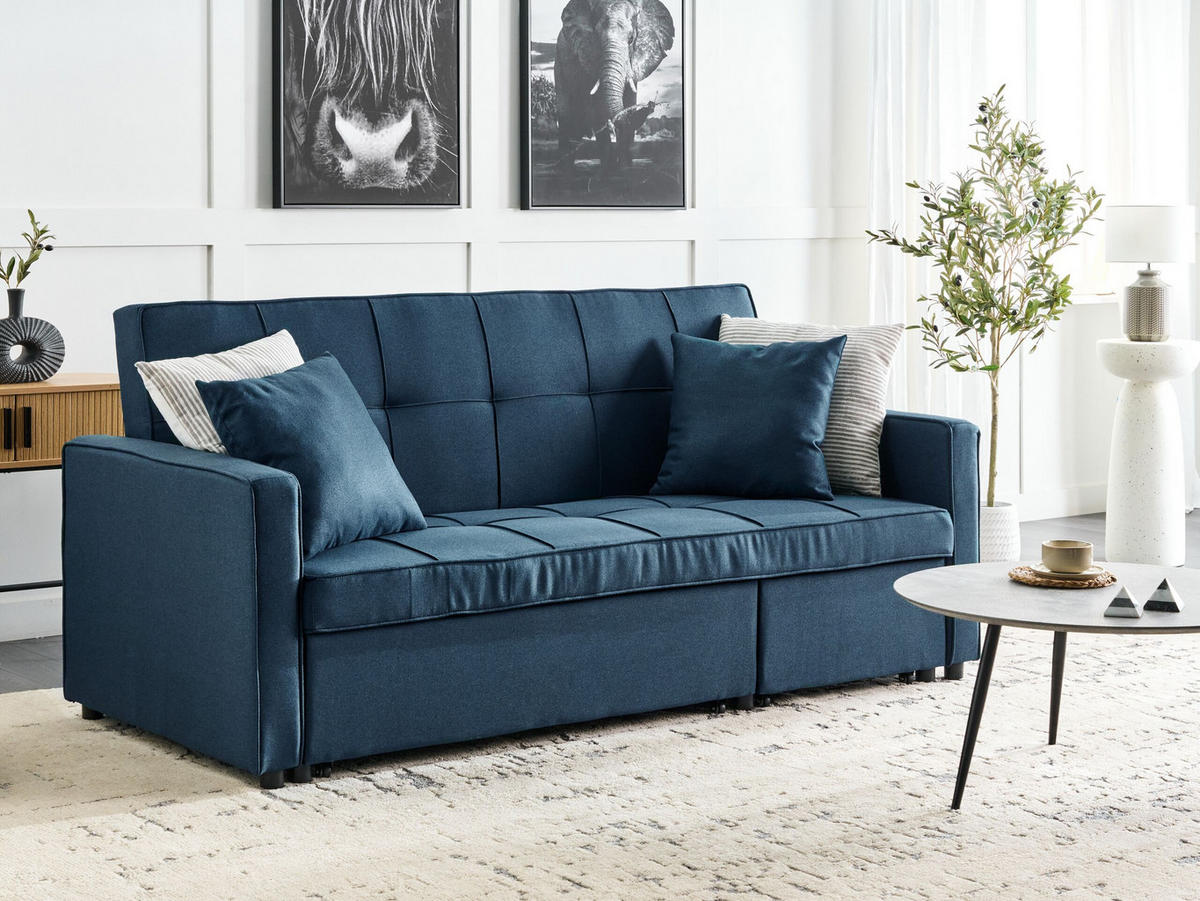 3-SITZER-SCHLAFSOFA marineblau Glomma - Blau/Schwarz, Textil (204/93/88cm) - Beliani