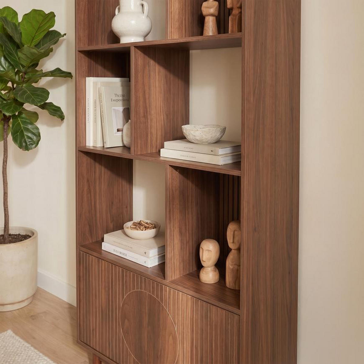 BÜCHERREGAL Skandinavisches, 180 cm hoch, mit 2 Türen und 6 Regalböden, Walnuss-Finish – LILA - Salbeigrün/Walnussfarben, Holzwerkstoff/Metall (80/179/30cm) - Sicaan