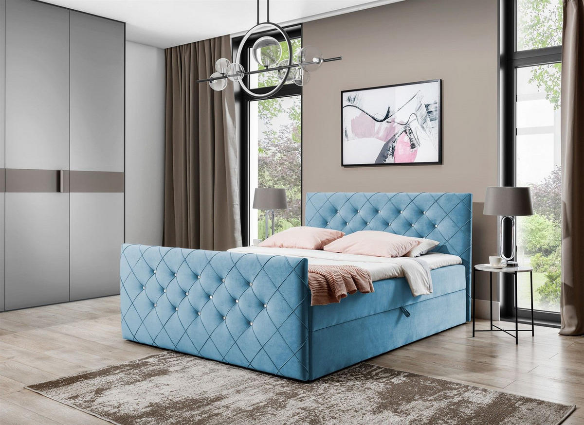 BOXBETT Eivor In Magic Velvet - Hellblau, Holzwerkstoff/Textil (180/200cm) - Fun Möbel