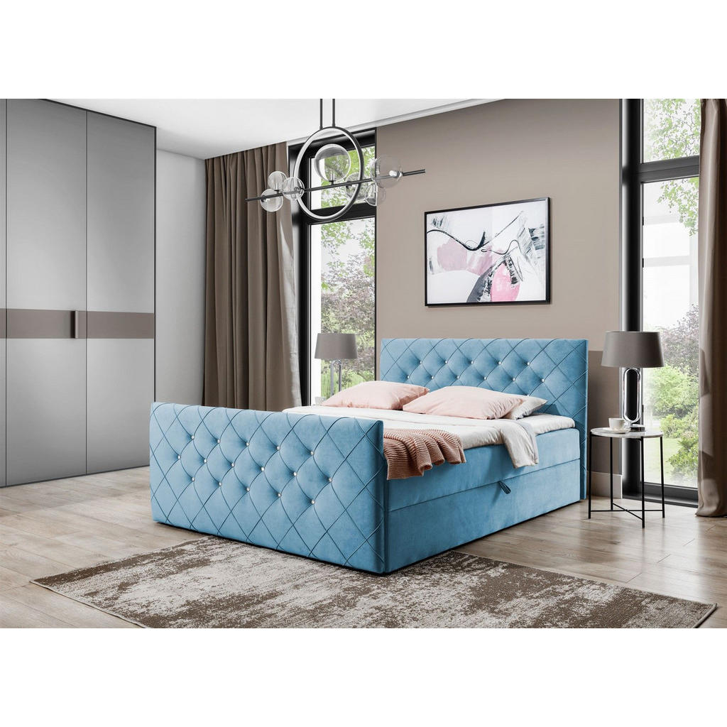 Thumbnail - Fun Möbel Boxbett, Hellblau, Textil, 140x200 cm, Schlafzimmer, Betten, Boxspringbetten
