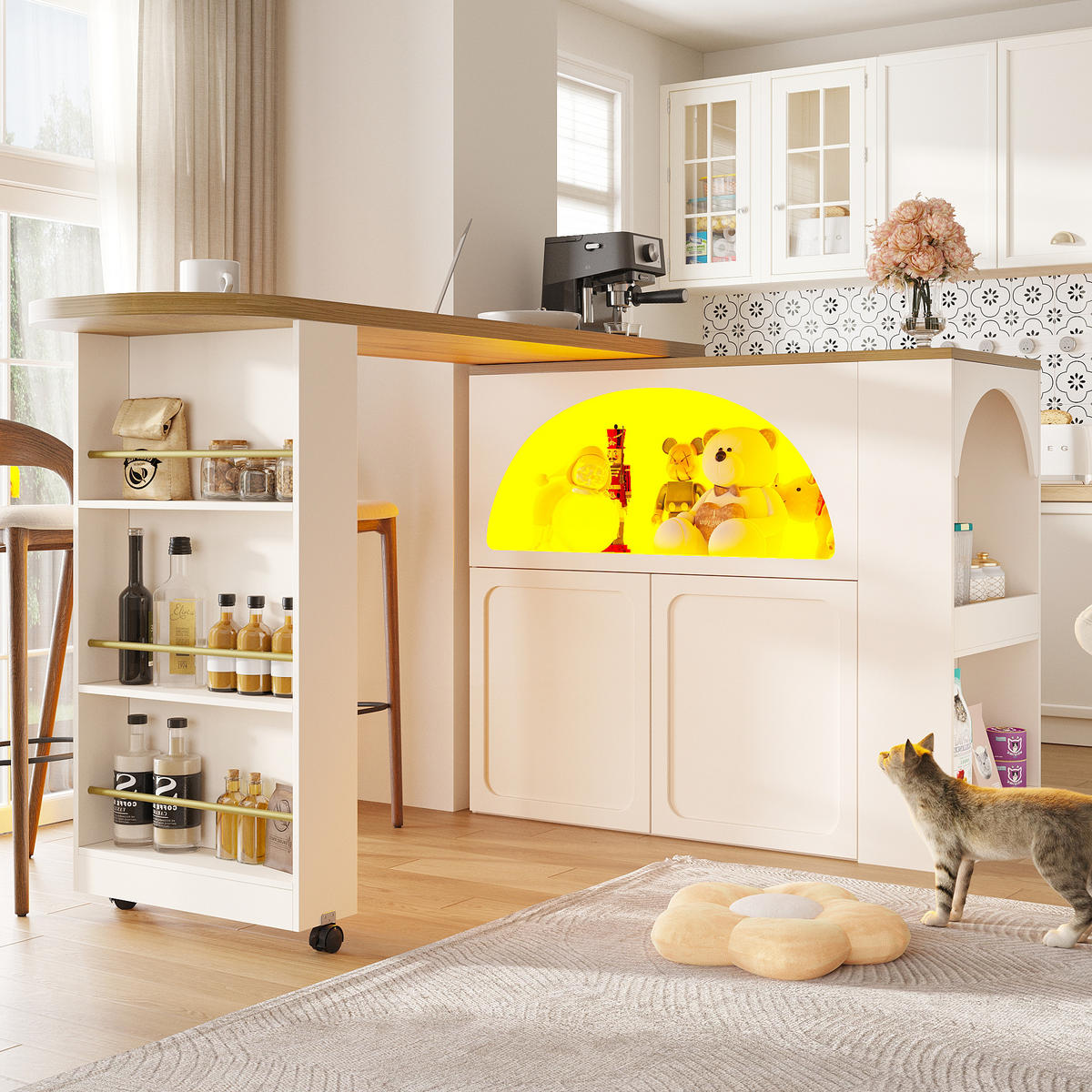 BAROVÝ PULT ROZKLÁDACÍ 135-205cm LED BÍLÝ - bílá, kompozitní dřevo (39/135/100cm) - FLIEKS