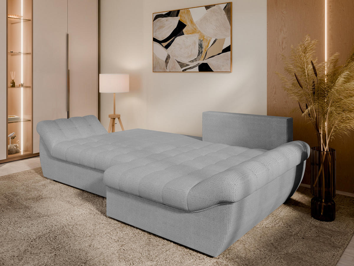 ECKSOFA ZAYA mit Schlaffunktion L-Form, Sofa mit Bettkasten, Wohnzimmersofa, Couch, Soffa, Bettsofa, RECHTS- Hellgrau - Hellgrau, Holz (279/175cm) - Homesy