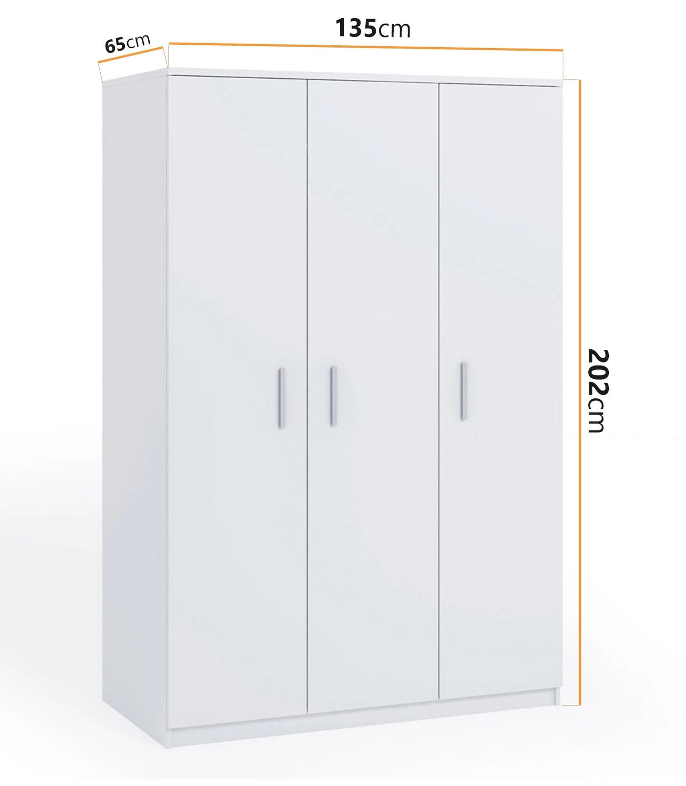 KLEIDERSCHRANK Tamiza 3-türig 135 cm breite - Silberfarben/Weiß, Holzwerkstoff/Kunststoff (135/202/65cm) - Ravio