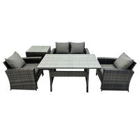 GARTENMÖBELSET mit 2 Sesseln,Zweisitzer,Esstisch,Beistelltisch Polyrattan Dunkelgrau 4-Sitzer - Dunkelgrau/Grau, Glas/Kunststoff - Fimous