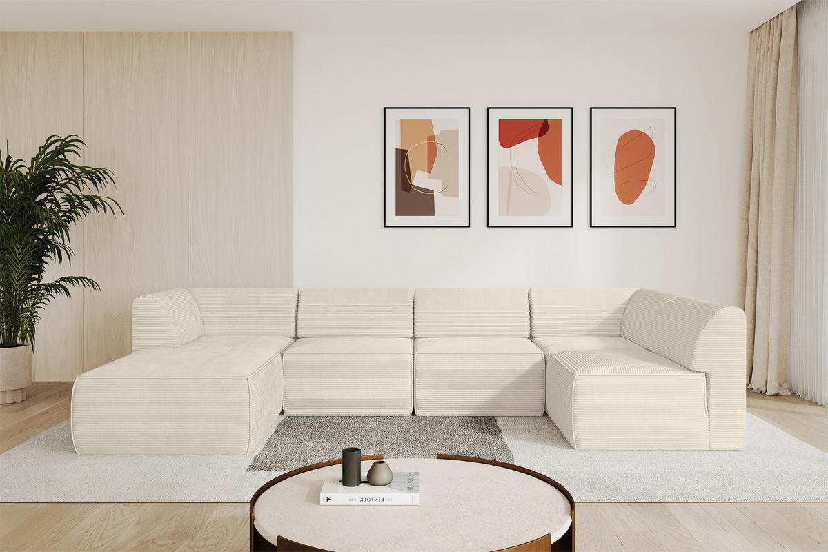 WOHNLANDSCHAFT Ottomane Links MOVO-L 345x180x78 cm Beige Cord - Beige, Holzwerkstoff/Kunststoff (345/78/180cm) - ALTDECOR