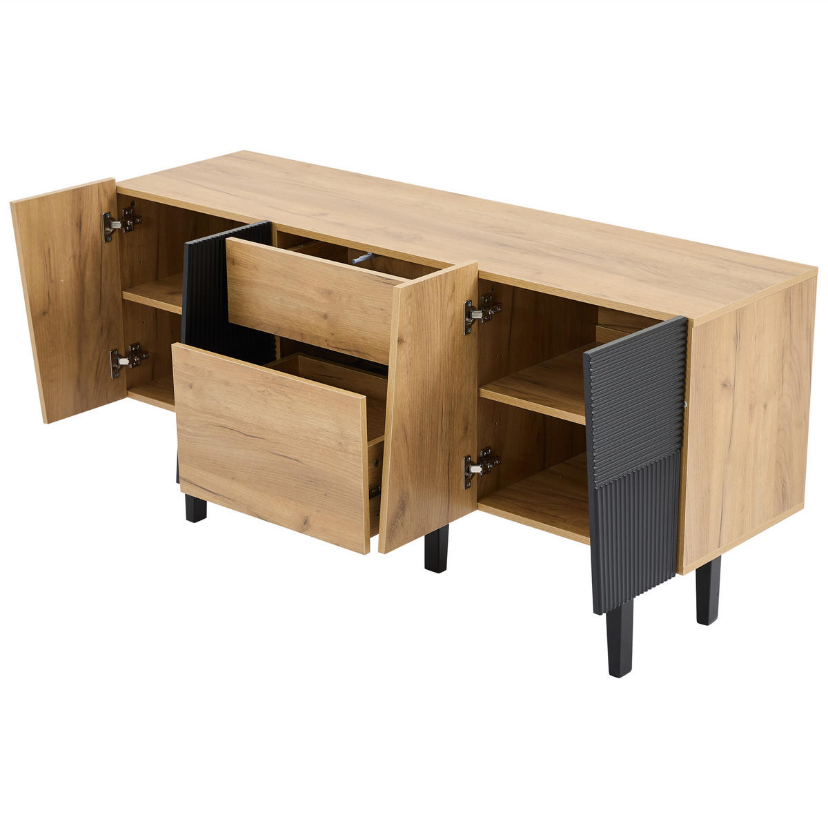 SIDEBOARD Holz Stauraum TV-Schrank mit Massivholzbeinen 60 Zoll - Eichefarben, Holzwerkstoff (140/70/40cm) - FLIEKS