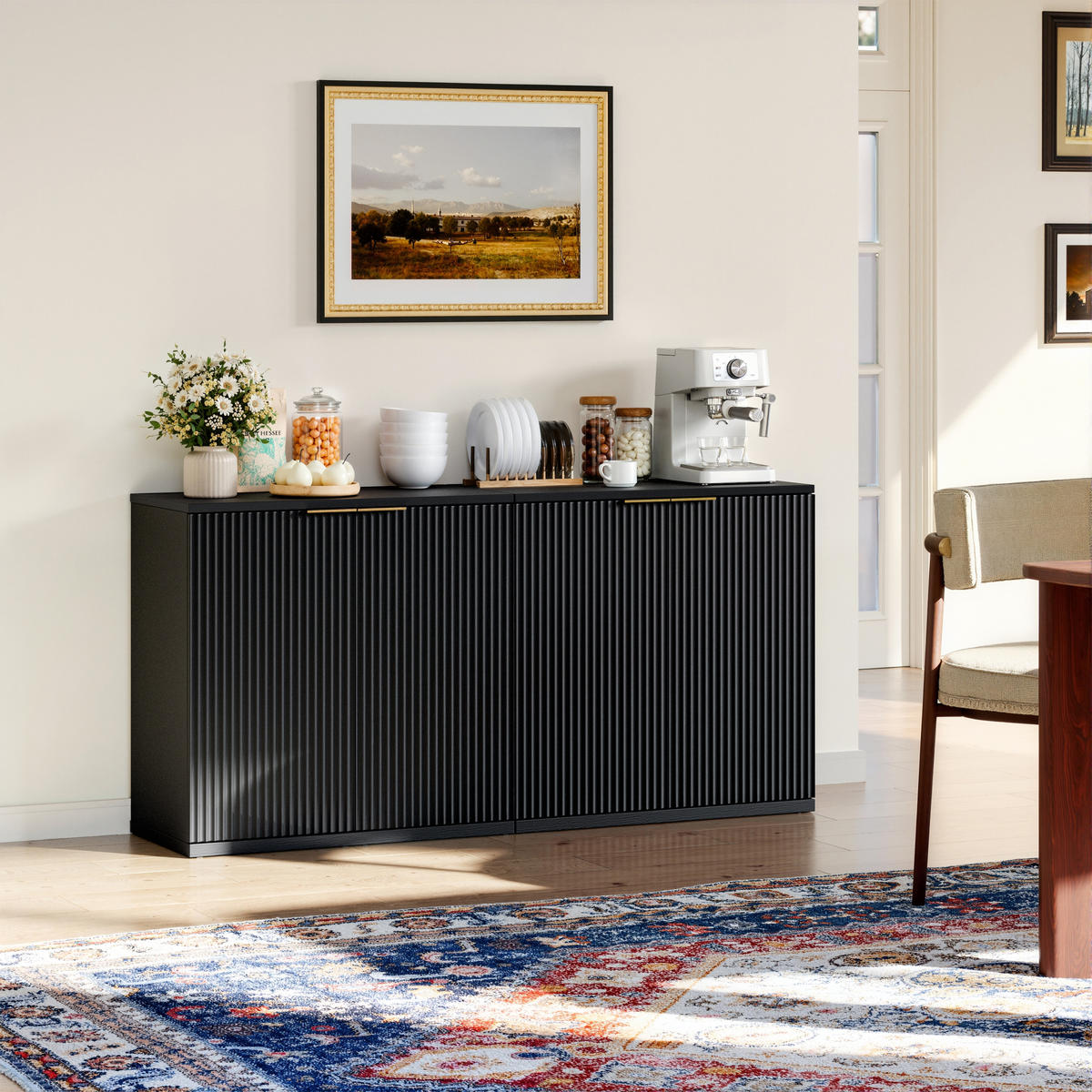 SIDEBOARD 80/40/80 cm schwarz aus MDF mit Faltenfront und Stauraum - Schwarz, Holzwerkstoff (80/80/40cm) - OKWISH