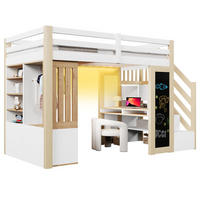 HOCHBETT 90/200 cm in Weiß & Natur mit Schreibtisch, Kleiderschrank und LED - Weiß/Naturfarben, Holz/Holzwerkstoff (90/200cm) - WISHDOR