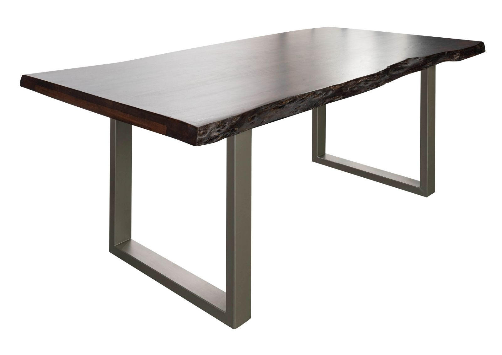BAUMTISCH Akazie 220x100x77 braun lackiert / U-Beine silber matt FREEFORM 5 - Silberfarben/Braun, Holz (220/100/77cm) - Massivmoebel24