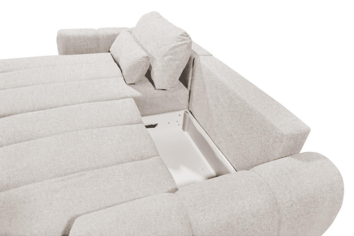 ECKSCHLAFSOFA mit Schlaffunktion und Bettkasten, beidseitig montierbar - Ecru/Beige, Holz/Kunststoff (260/192cm) - ed exciting design