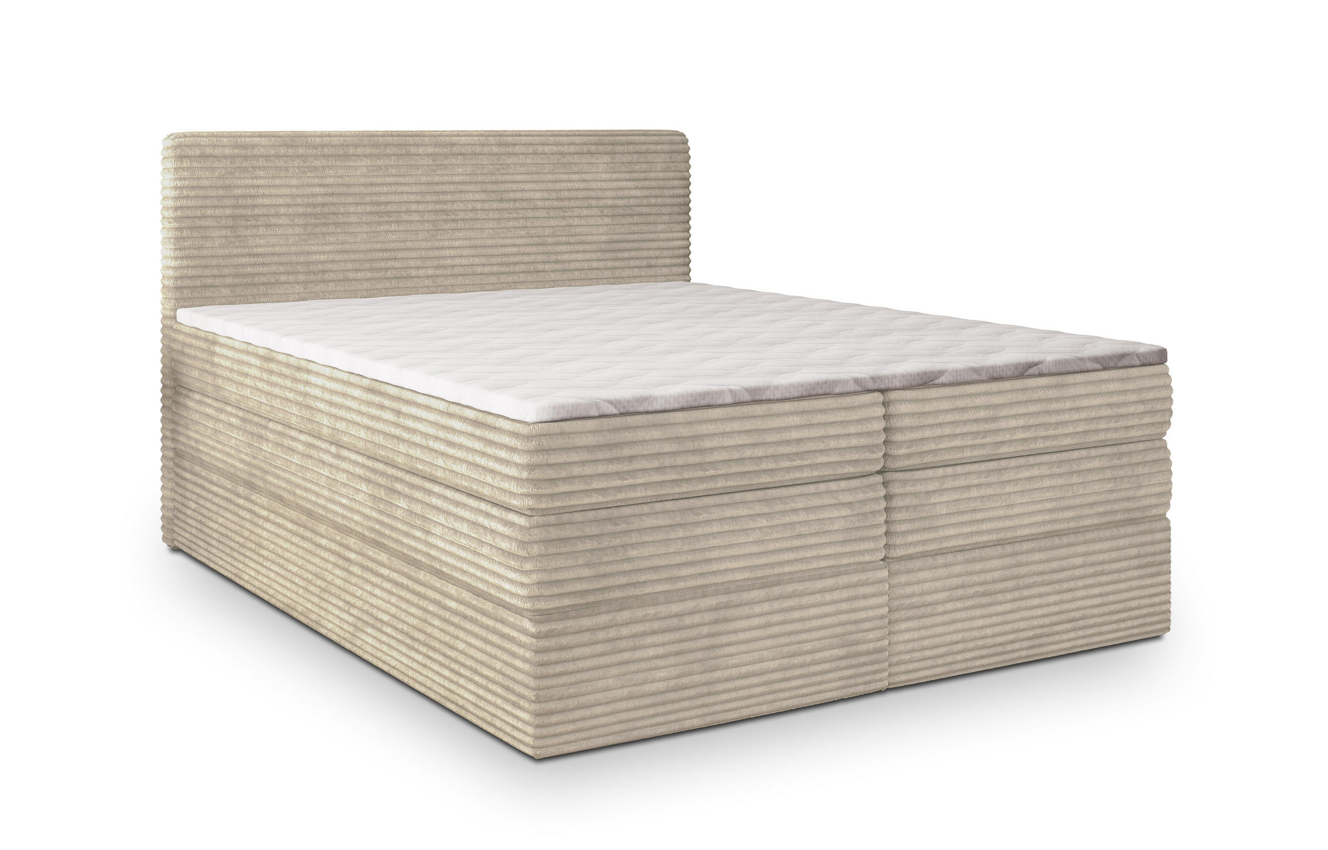 BOXSPRINGBETT LUNERA 180x200 cm mit Matratze und Topper - Creme - Creme, Holz (180/200cm) - MASSENO