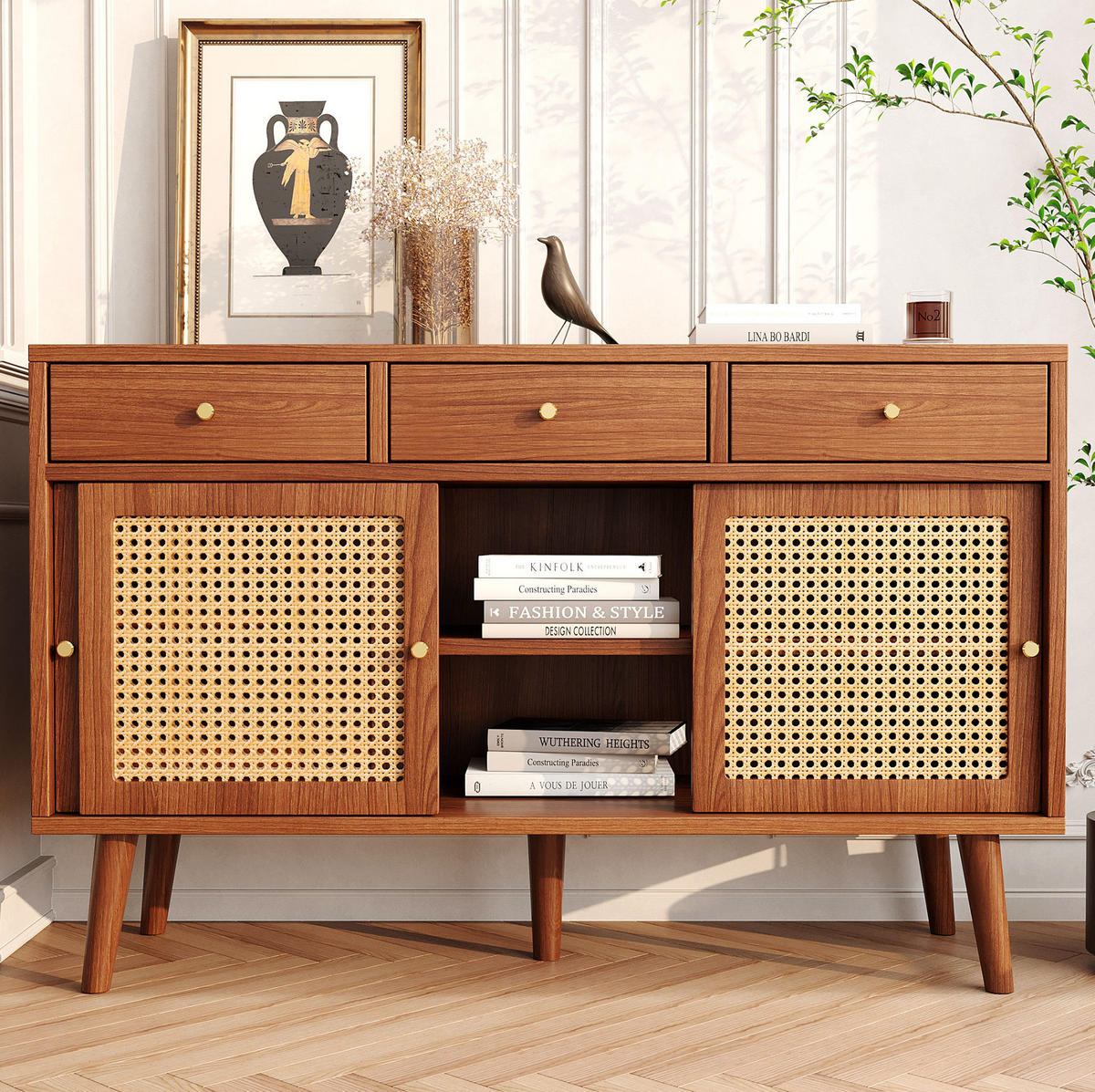 SIDEBOARD mit 3 Schubladen und 3 Türen 120 x 40 x 78 cm Walnut - Dunkelbraun, Holzwerkstoff (120/78/40cm) - Meubliv