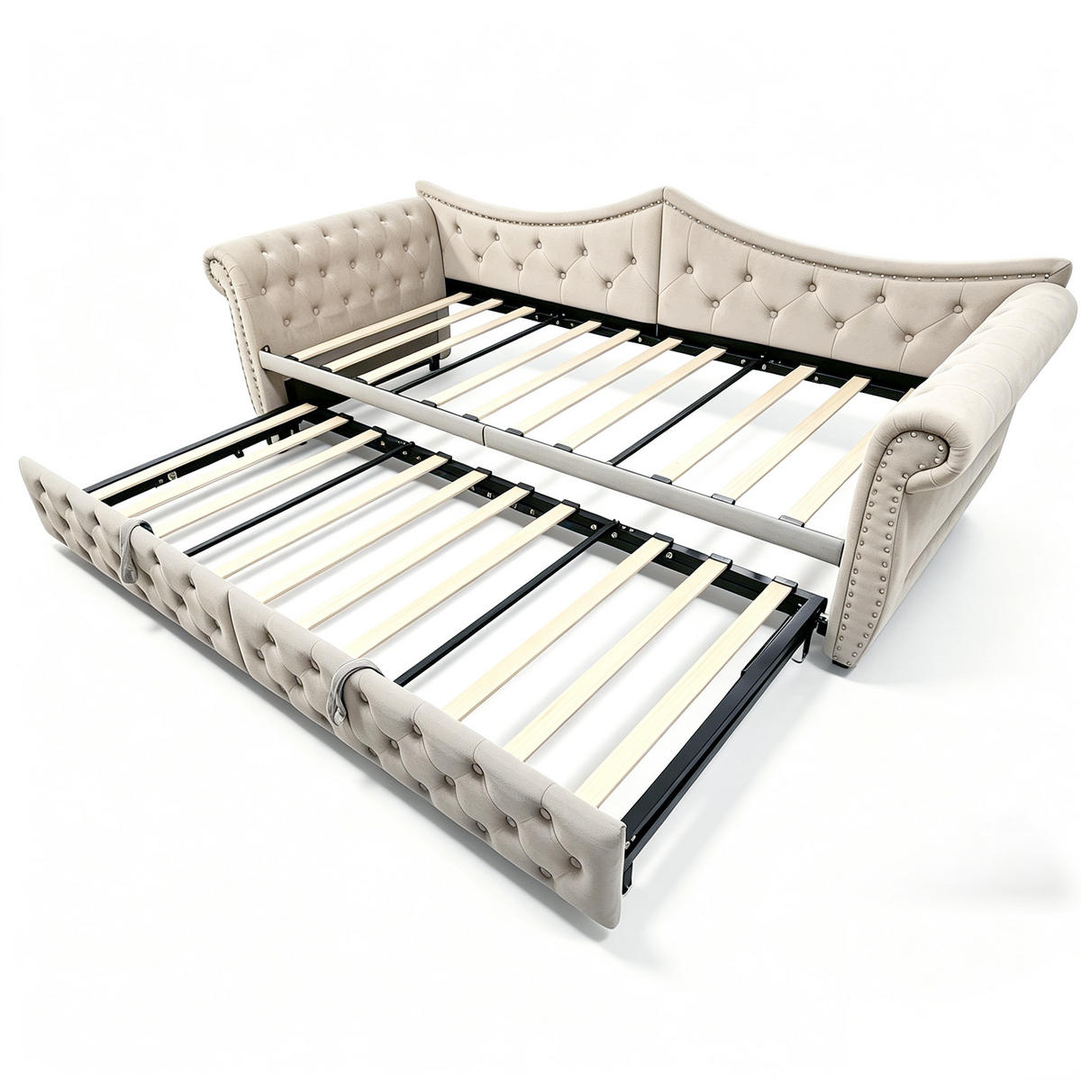 AUSZIEHBETT 90/180/200 cm mit USB und LED, DE-41723, in Beige - Beige, Metall (90/200cm) - ComfortXL