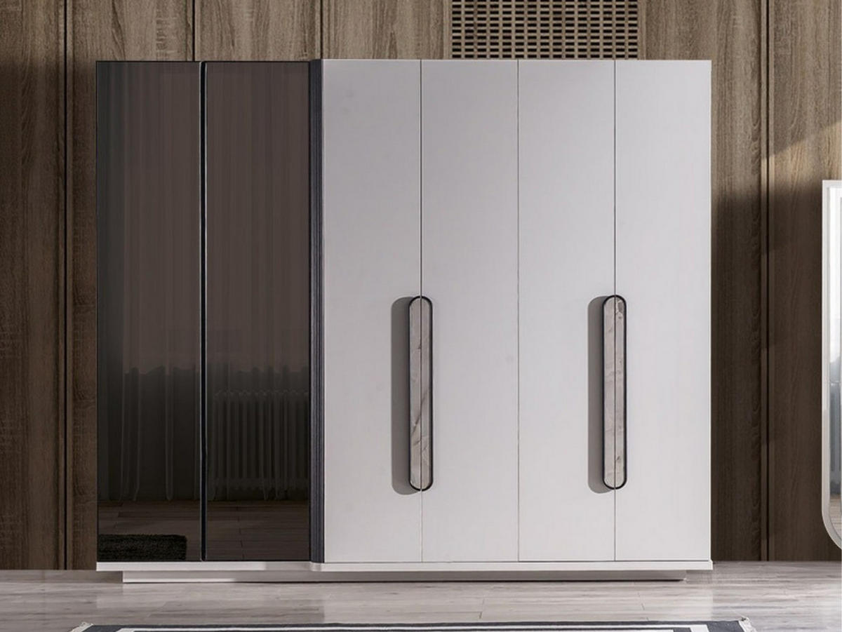 BETTANLAGE Barcelona Typ-1 Bett mit Kopfteil, 2 Nachttische, Kleiderschrank und Kommode - Anthrazit, Holzwerkstoff (160/200cm)