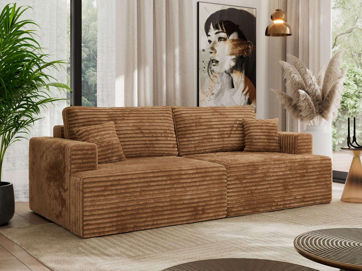 4-SITZER SOFA VIRELLA Orange Cord - Schwarz/Orange, Textil (240/88/115cm) - MKS