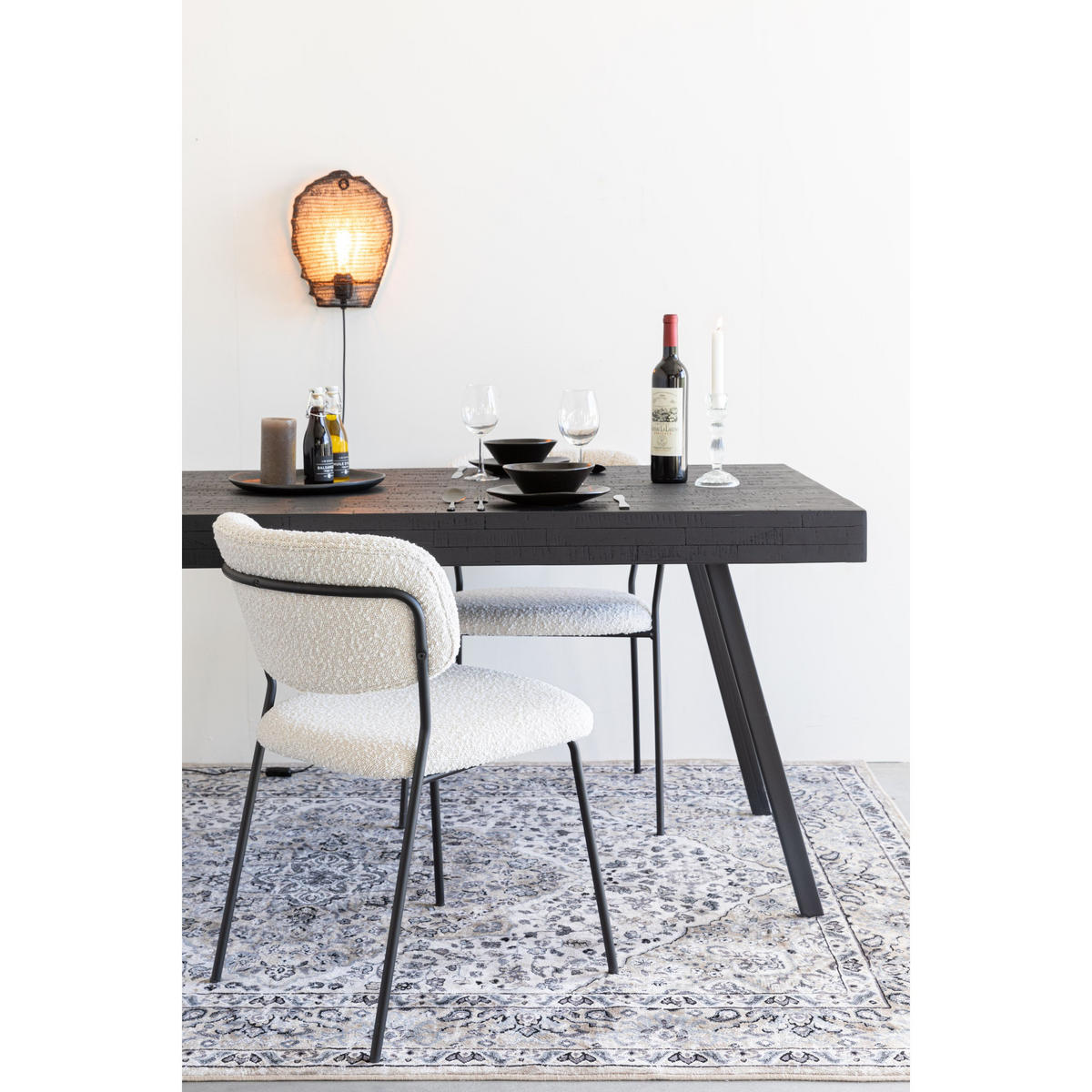 ESSZIMMERSTUHL Jolien Schwarz/ Bouclé - 2 er Set - Weiß, Textil (48/77/56cm) - Housecraft Living