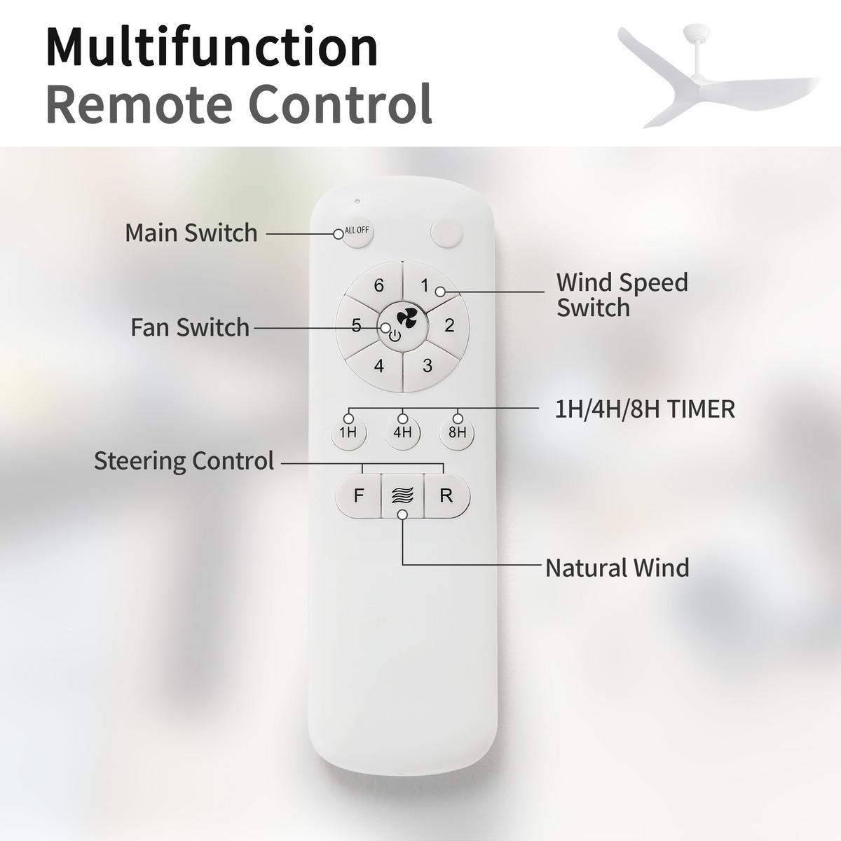 DECKENVENTILATOR 38Zoll Ohne Licht DC Motor Fernbedienung - Weiß, Kunststoff (96.5/96.5/27cm) - CASIVA