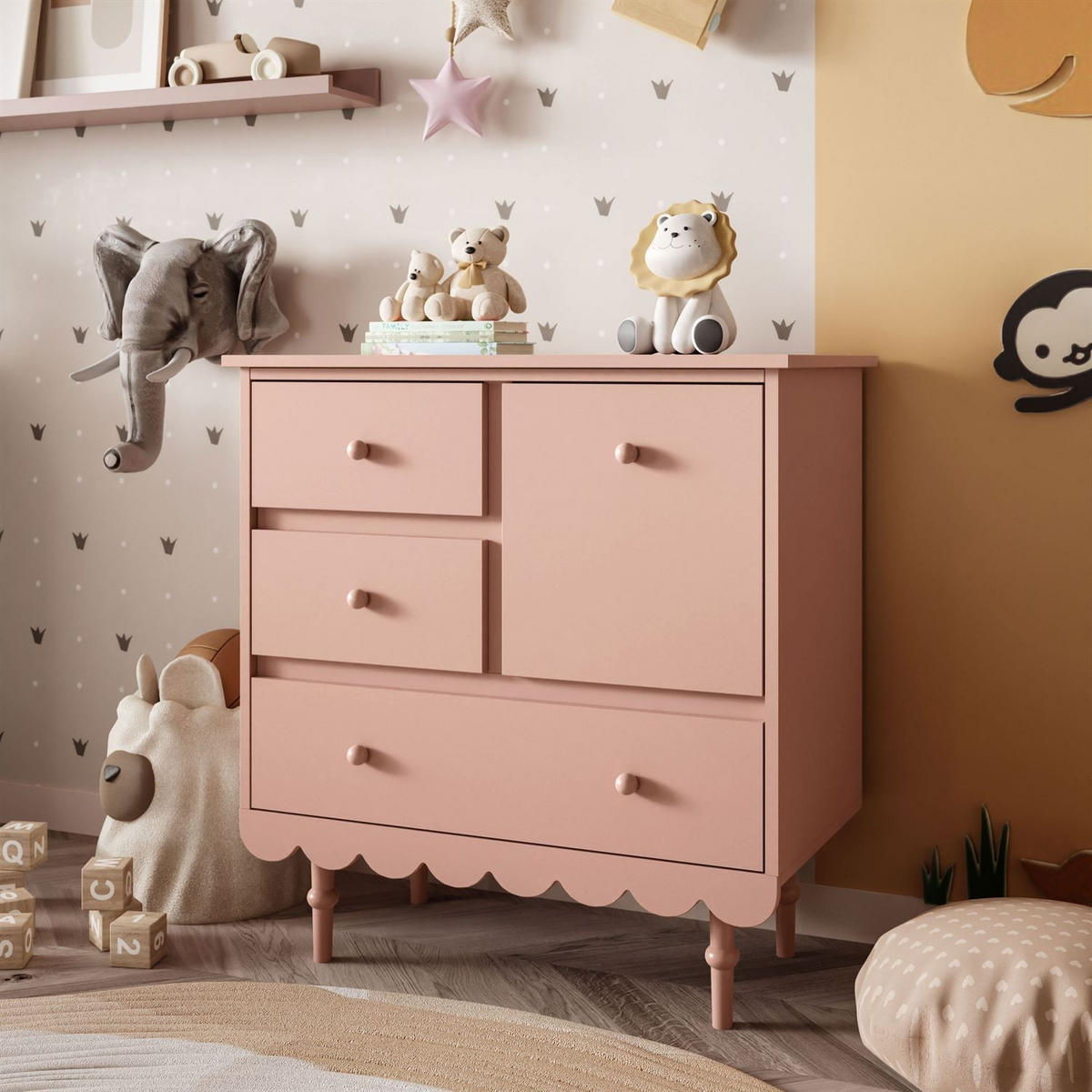 BABUSHKA Kommode mit Schubladen, Natürlich Rosa - Rosa, Holzwerkstoff (84/91/50cm)