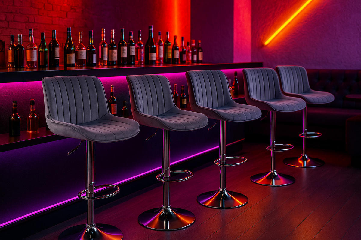 BARHOCKER Lento Gestell Metall in Chromoptik Samt Dunkelgrau - Chromfarben/Grau, Textil/Metall (50/108/50cm) - TPFLiving