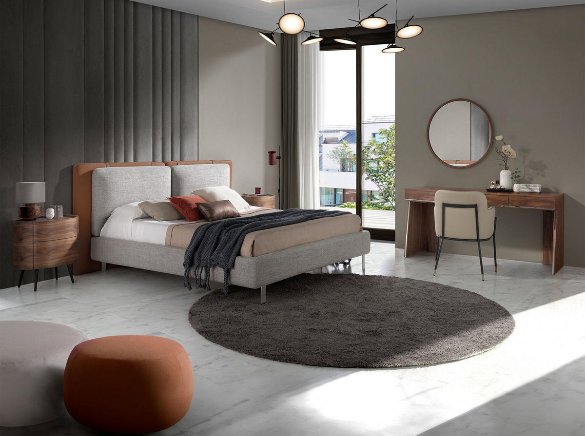 BETT Braunes Ökolederbett mit grauem Stoff 228/221/103 cm - Braun/Grau, Leder/Textil (180/200cm) - ANGEL CERDA