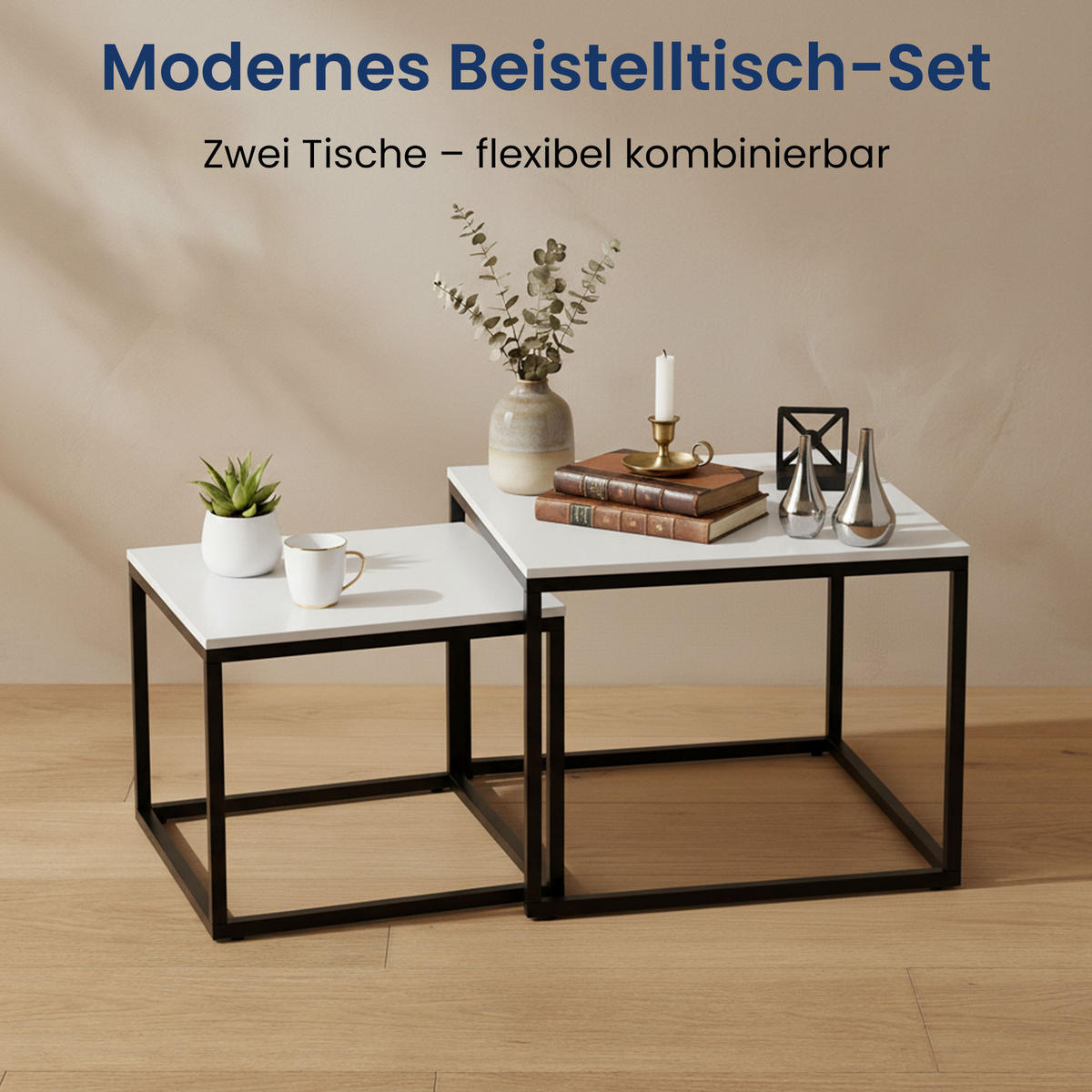 KONFERENČNÝ STOLÍK 2 konferenčných stolíkov, štvorcový, biely - biela, kompozitné drevo (50/50/43cm) - Home Collective