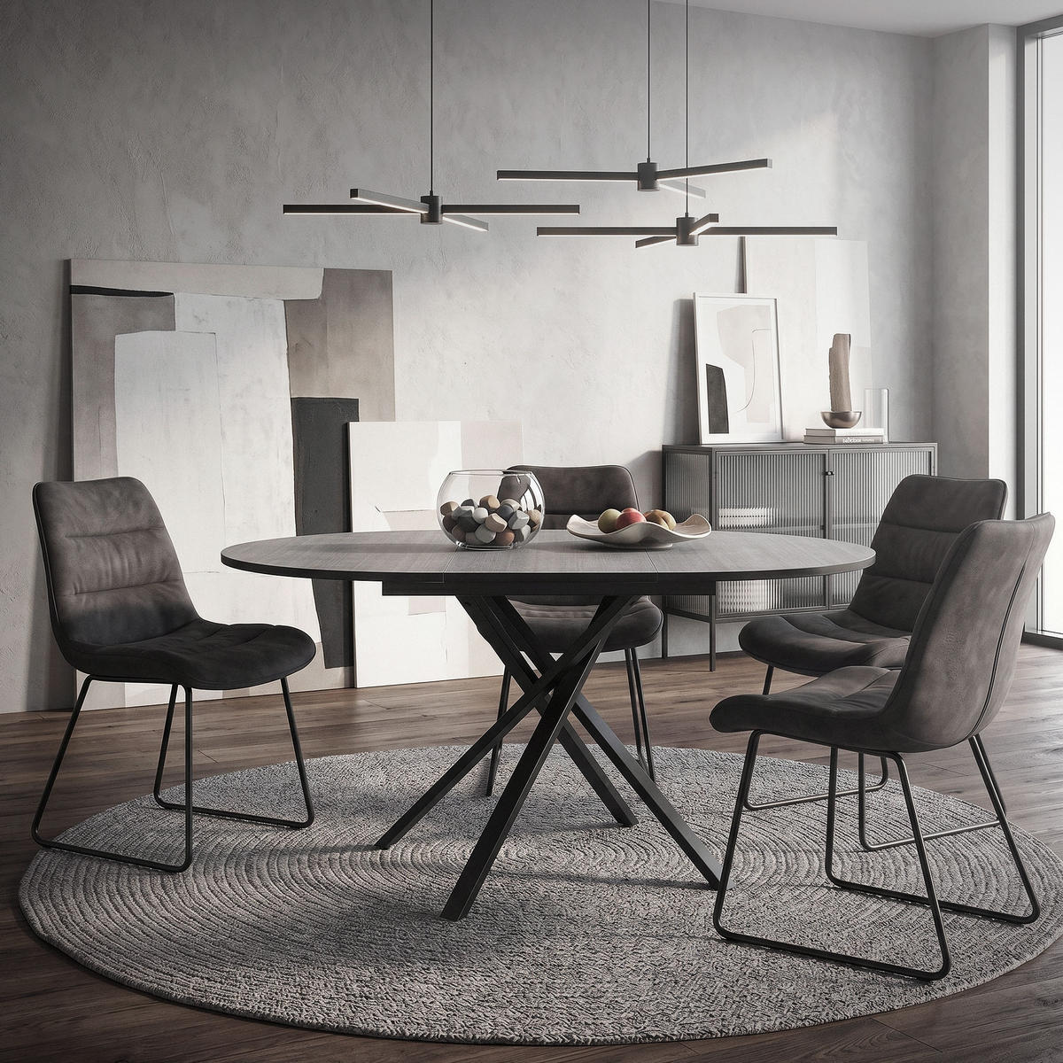 ESSTISCH ausziehbar rund Grau meliert 100-140x76x100 cm - Schwarz/Grau, Holzwerkstoff/Metall (69/69/76cm) - ML-DESIGN
