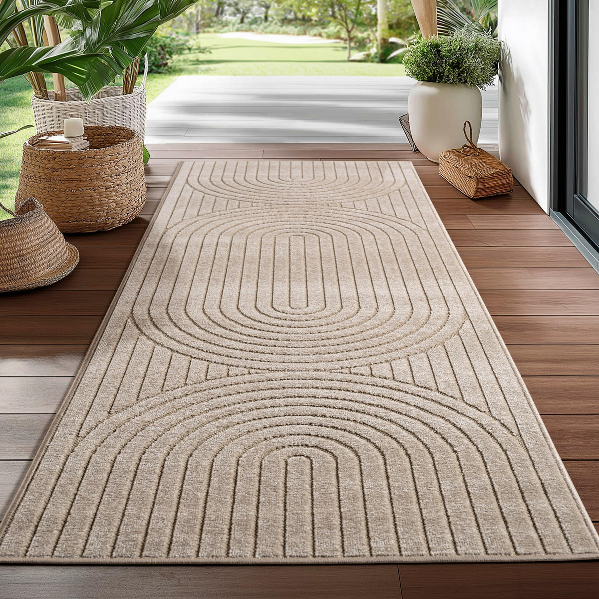 TEPPICH In-/Outdoor Kurzflor Skandi 3D-Design Polypropylen Balkon Beige Läufer 80x250 - Beige, Textil (80/250cm) - KADIMA DESIGN