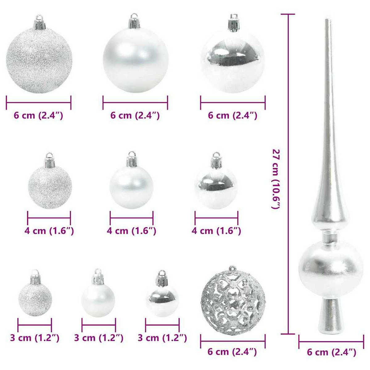 WEIHNACHTSKUGELSET 120 -teilig Silber Kunststoff - Silberfarben, Kunststoff (6/27/6cm) - vidaXL