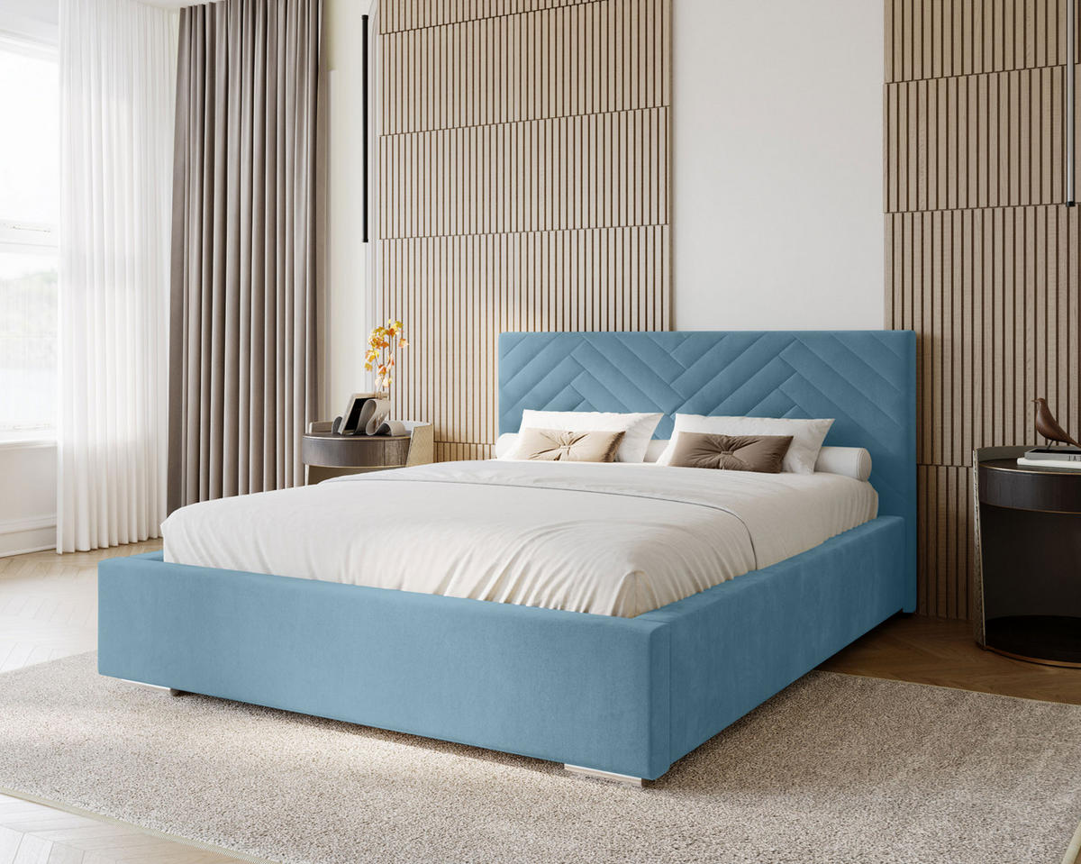 POLSTERBETT Aura 120x200 cm, Doppelbett mit Bettkasten und Lattenrost aus Holz, Velourstoff: Hellblau - Hellblau, Holz/Kunststoff (120/200cm) - Marpur