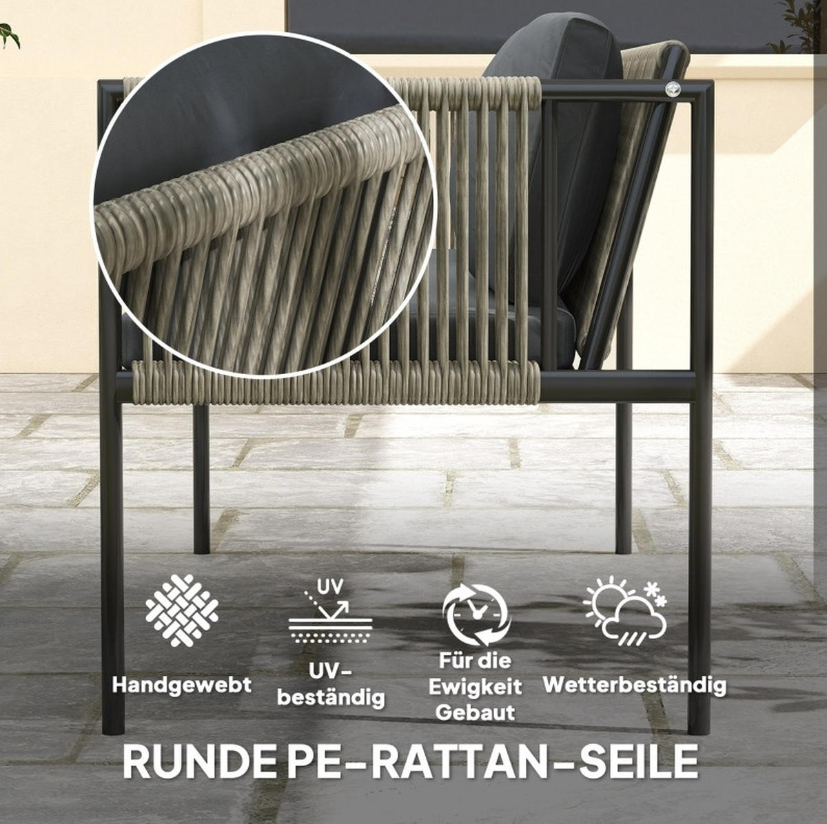 LOUNGEGARNITUR 116/65/68 cm Grau aus Rattan 4er Set - Grau, Naturmaterialien - OKMYHOME
