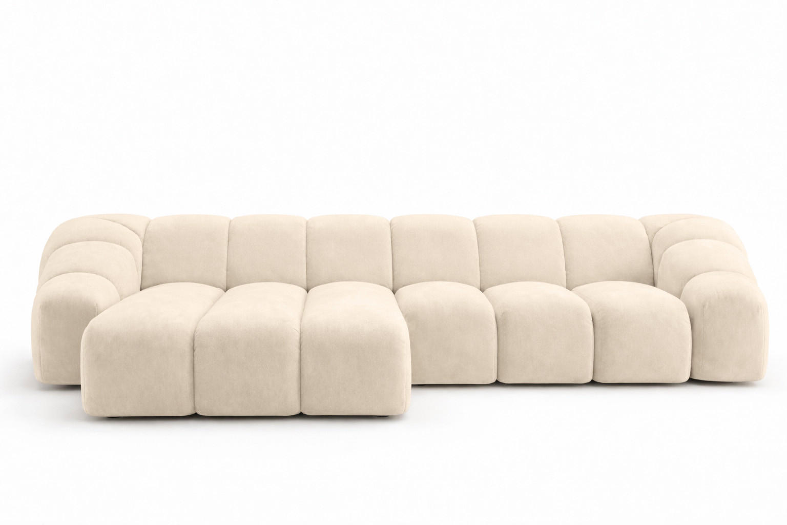 ECKSOFA Modulare L-Form, Veloursstoff Bluvel, Creme, Links, CROISSANT L - Creme, Holz (305/190cm) - Kaiser Möbel