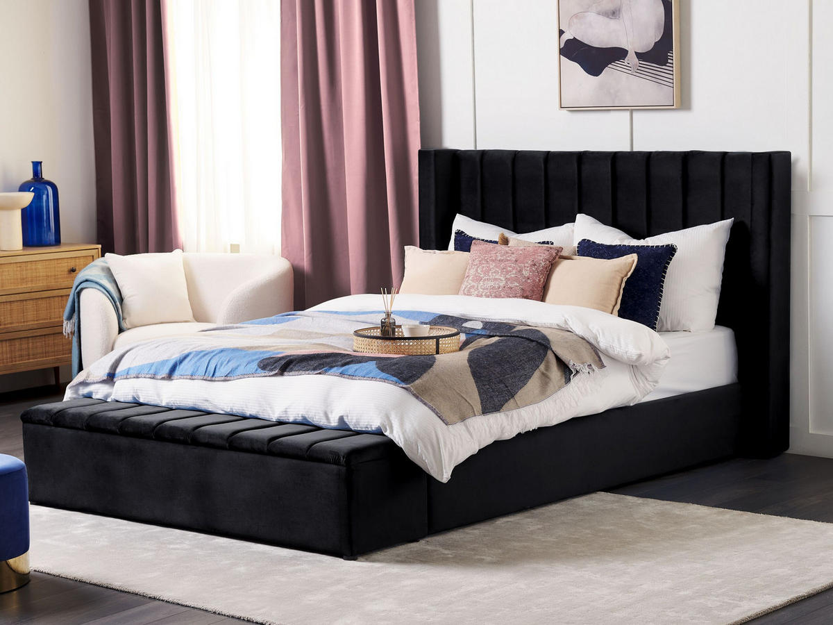 POLSTERBETT 180/200cm Schwarz Noyers - Schwarz, Textil (180/200cm) - Beliani