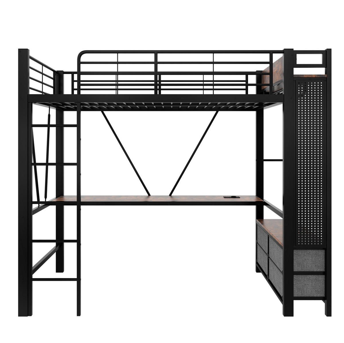 HOCHBETT 90/200 cm Schwarz aus Metall mit Schreibtisch - Schwarz, Metall (90/200cm) - OKMYHOME
