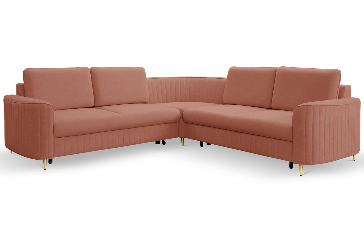 ECKSOFA VELA L-S Rosa Velours-Stoff mit Schlaffunktion - Rosa, Holz (251/251cm) - MASSENO
