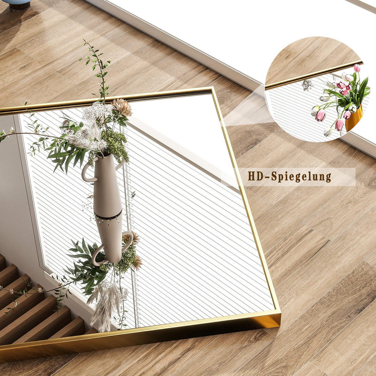 STANDSPIEGEL 165x60 cm – Freistehend & Wandmontage, Aluminiumlegierung Goldrahmen - Goldfarben, Glas/Metall (60/165/165cm)