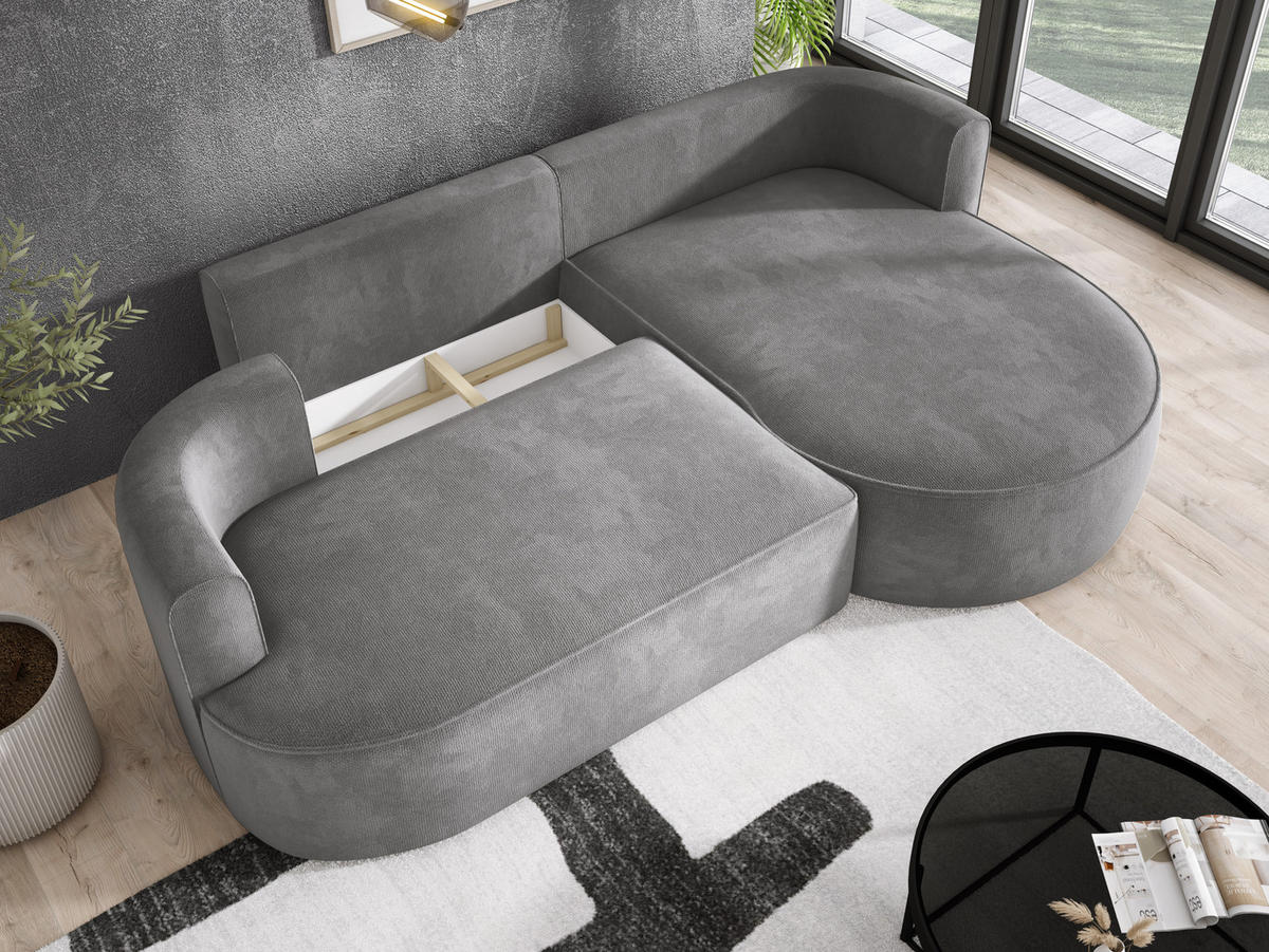 ECKSOFA FIORE-L Moderne Ausziehbare Schlaf-Funktion, automatischer Auffaltung, lose Rückenkissen freistehend RECHTS 284x183x82 cm cm Silver - Silberfarben, Holz/Textil (284/183cm) - DomoHome