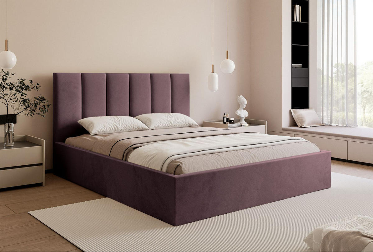 POLSTERBETT Masego Violett, Velours, 140x200 cm - Lila, Textil (140/200cm) - Selsey