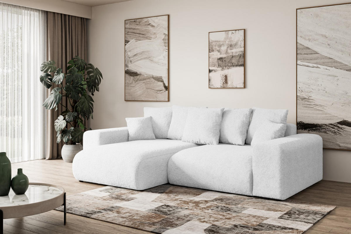 ECKSOFA mit Schlaffunktion und Bettkasten ESKAR-L 256x165x84cm Weiß Bouclé - Schwarz/Weiß, Holzwerkstoff/Kunststoff (165/256cm) - ALTDECOR